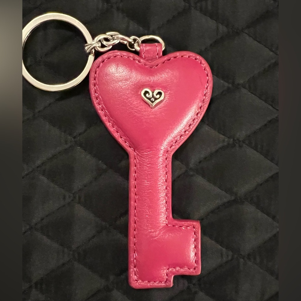 Brighton Vintage Pink Leather Heart Bag Charm Keychain